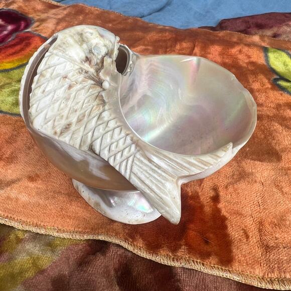 Antique Victorian Carved Shell Fish Bowl String Holder Basket Curio Salt Cellar - Picture 2 of 10